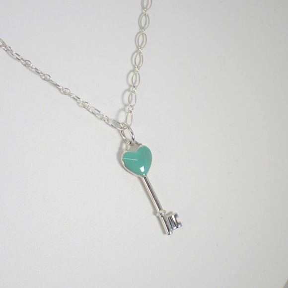 TIFFANY/ 925/blue enamel heart key pendant/necklace - Picture 3 of 10